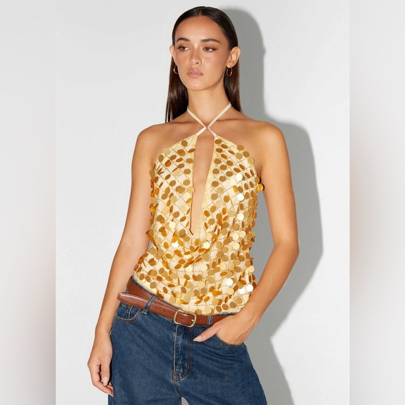 NWT Peppermayo Women’s Xander Sequin Halter Top - Gold, Size 6, Festival Fashion - Picture 4 of 8